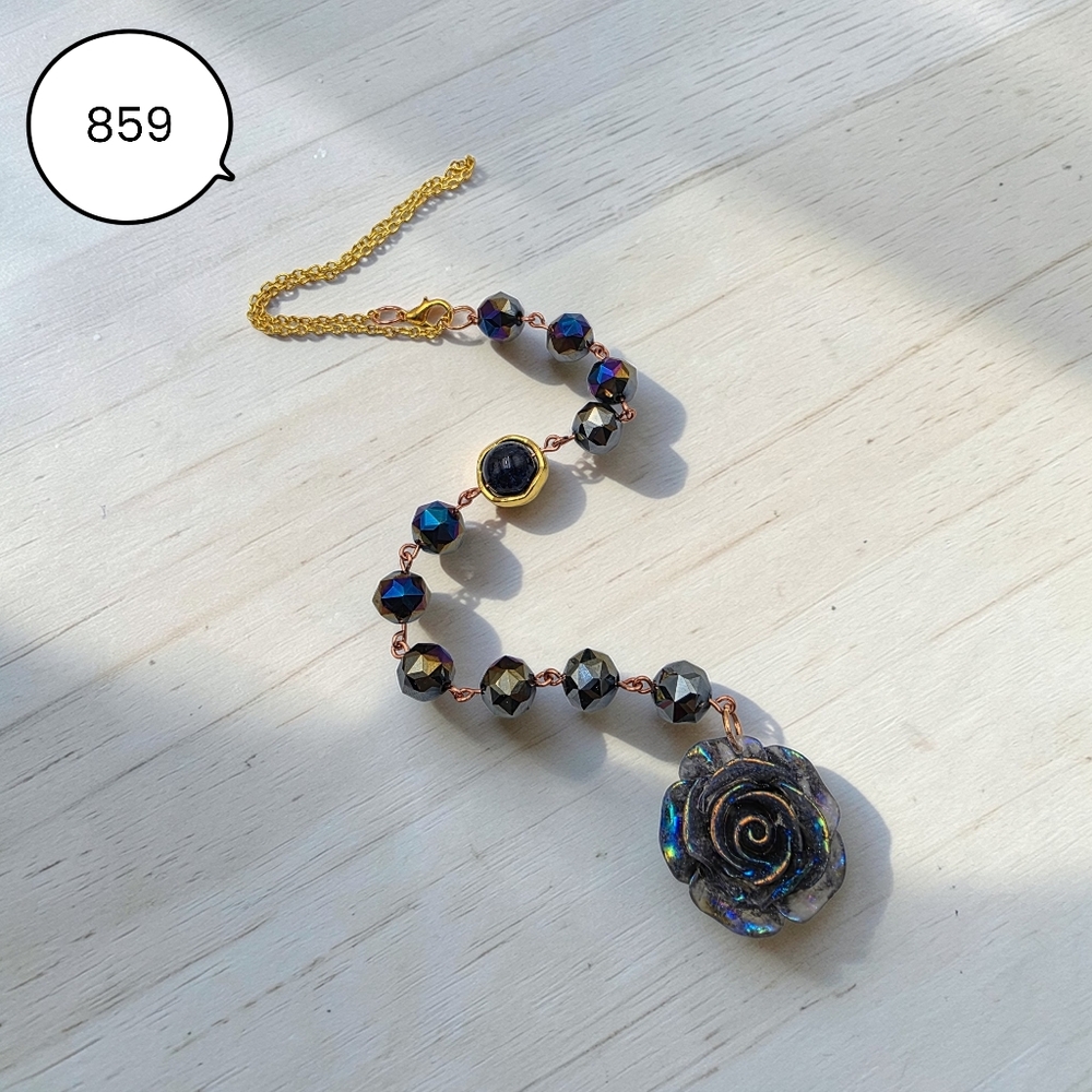 Handmade Crystal Beaded Car Charm with Rose Pendant
